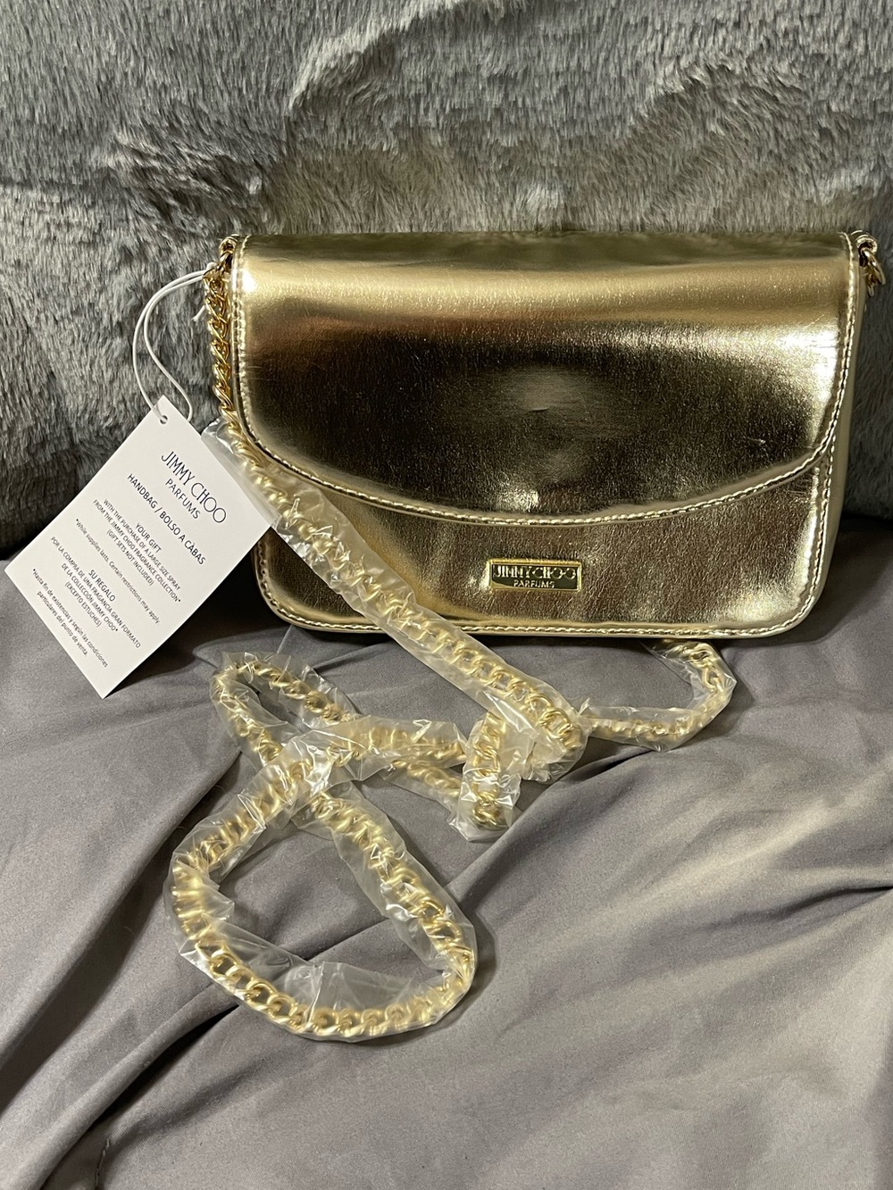 Jimmy Choo Parfums Gold Metallic Crossbody Bag NWT GWP